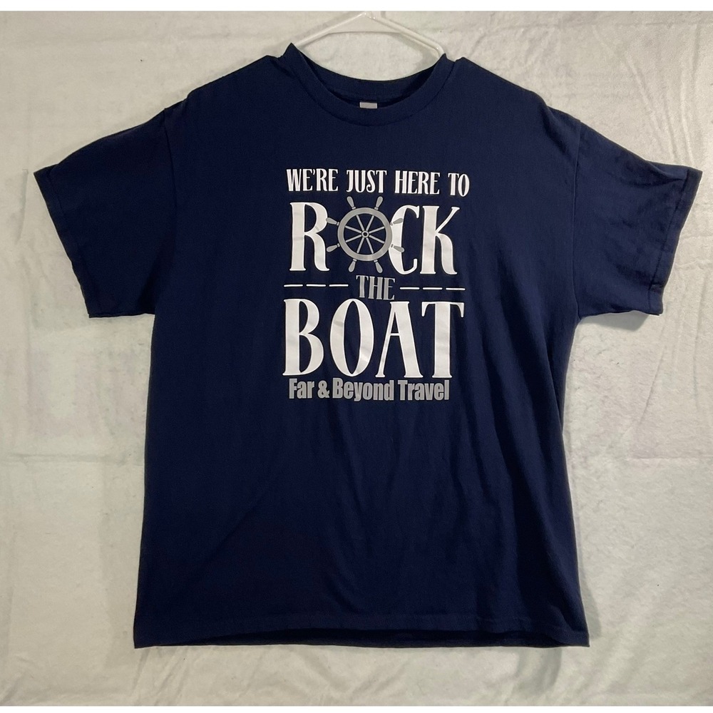 T-Shirt Unisex Large Navy Blue Rock The Boat Nautical Graphic Tee